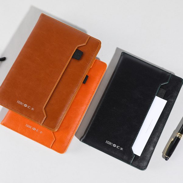 A5 Size Customized Logo Inside Page Cover Pocket Business Notebook with Cell Phone Insertable