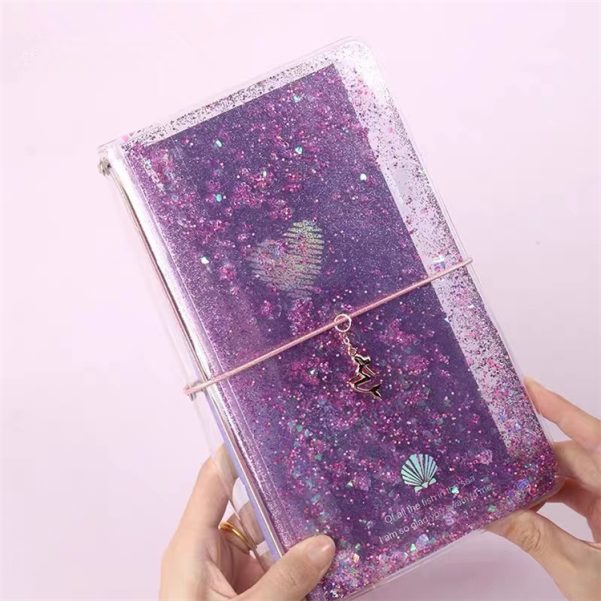 A6 Size Transparent PP Glitter Fabric Cover Girls Diary Notebook Stationery - Image 2