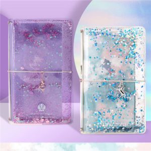 A6 Size Transparent PP Glitter Fabric Cover Girls Diary Notebook Stationery