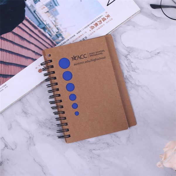 A6 Size Custom Logo Kraft Paper Cover Coil Spiral Book Blank Inner Page Notebook Diary