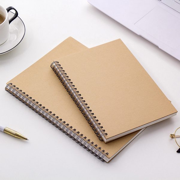 A5 Kraft Paper Cover Blank Inner Page Diary Spiral Coil Notebook Stationery