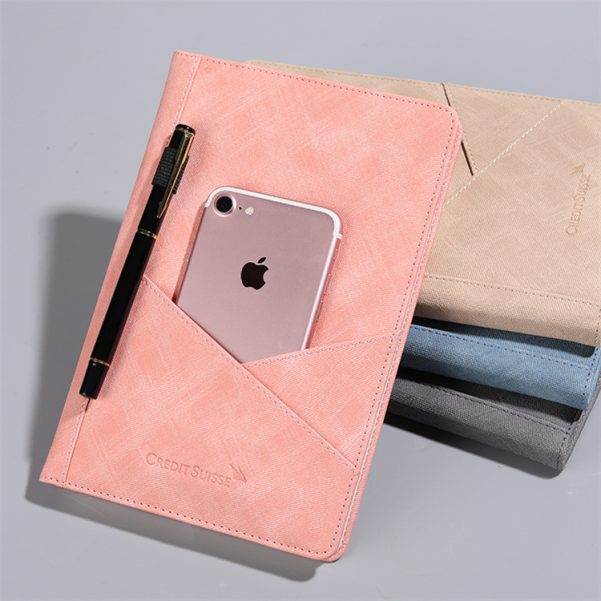 A5 Size Customized Logo Inside Cover Pocket Business Notebook Planner with Insertable Phone - Image 3