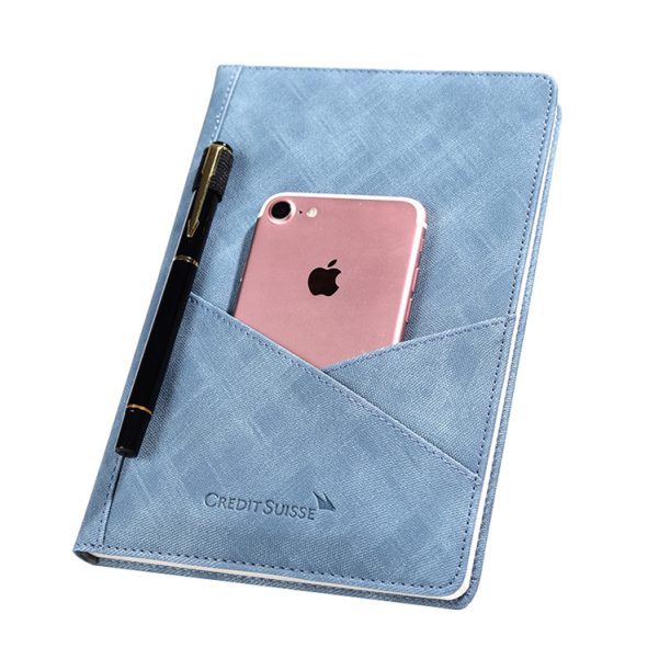A5 Size Customized Logo Inside Cover Pocket Business Notebook Planner with Insertable Phone - Image 4