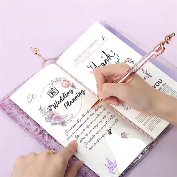 A6 Size Transparent PP Glitter Fabric Cover Girls Diary Notebook Stationery - Image 4