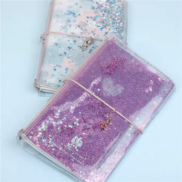 A6 Size Transparent PP Glitter Fabric Cover Girls Diary Notebook Stationery - Image 5