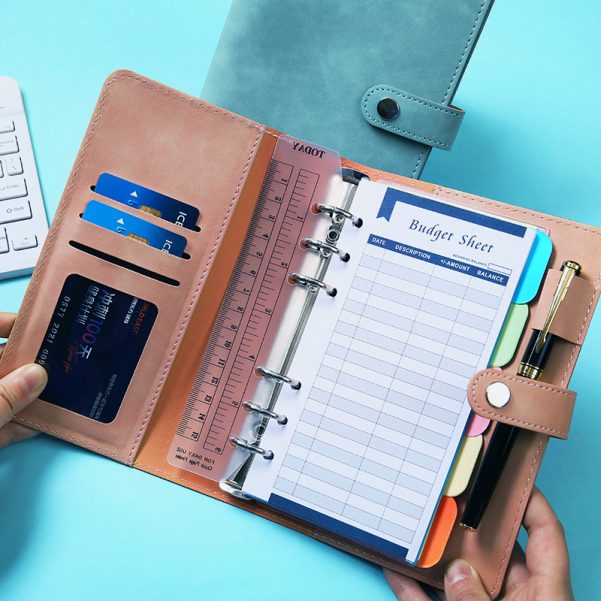 A5 Size Leather Cover Customized LOGO Binder Notebook With Wallet - Image 2