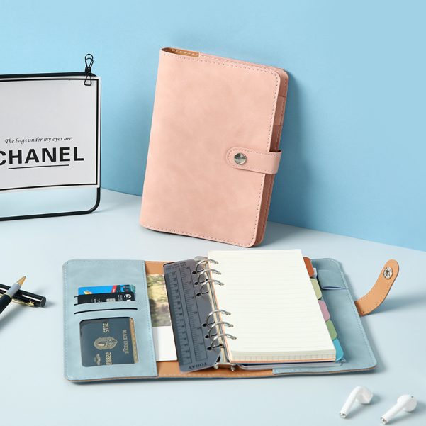 A5 Size Leather Cover Customized LOGO Binder Notebook With Wallet - Image 3