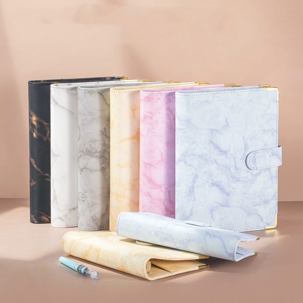 PU Marble Leather A5 A6 Loose-Leaf Budget Notebook With 6 Rings For Travel Weekly Planner - Image 2