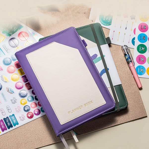 A5 Size Leather Cover Custom Logo Notebook Diary Planner With Stickers - Image 2