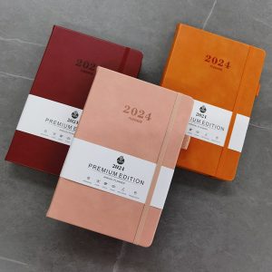 A5 Color Leather Cover Schedule Notebook Planner Custom Logo Journal With Cover Strap