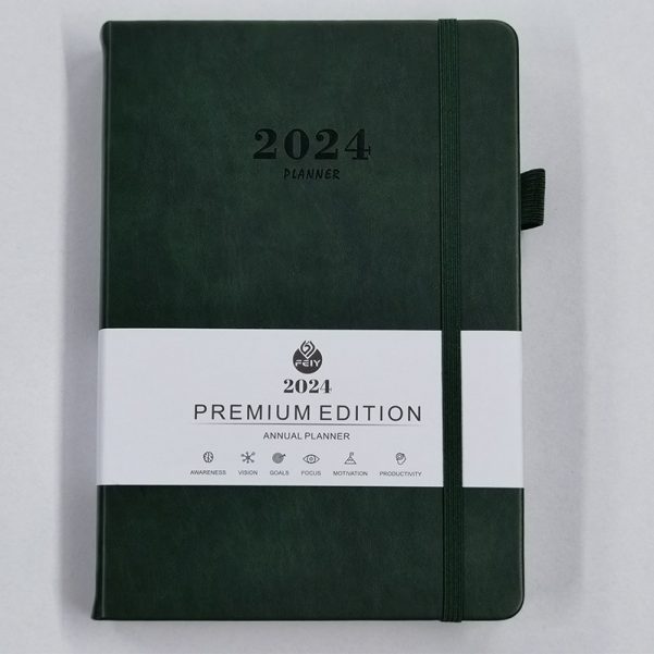 A5 Color Leather Cover Schedule Notebook Planner Custom Logo Journal With Cover Strap - Image 4