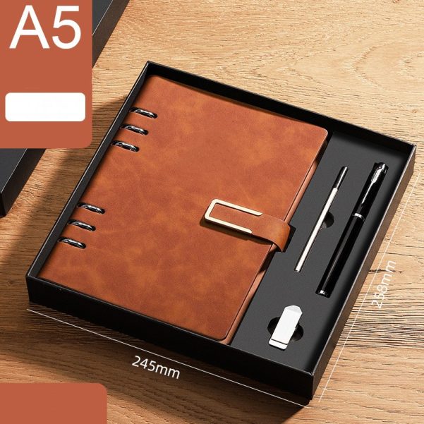 A5 Size Leather Cover Customized Logo Binder Business Notebook Sets - Image 4