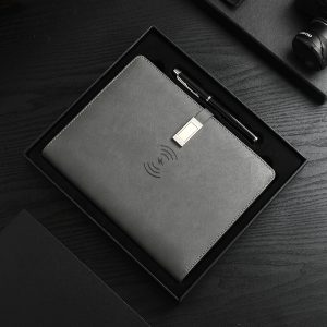 A5 Leather Cover Customized with Logo and Inner Pages Business Charging USB Notebook Diary Journal